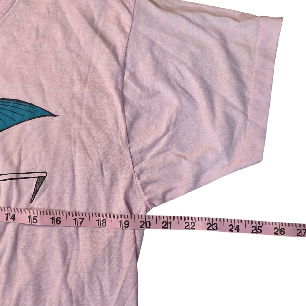 Vtg 1989 Screen Stars Ultraflight Flight Farm Pink Graphic T-Shirt Large Retro - Picture 4 of 8